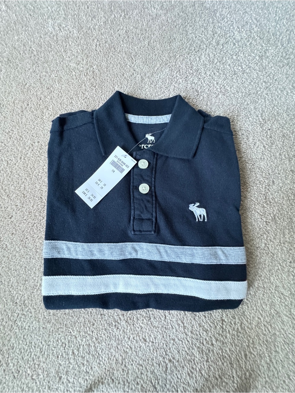 abercrombie kids Navy Polo with Light Gray Stripes